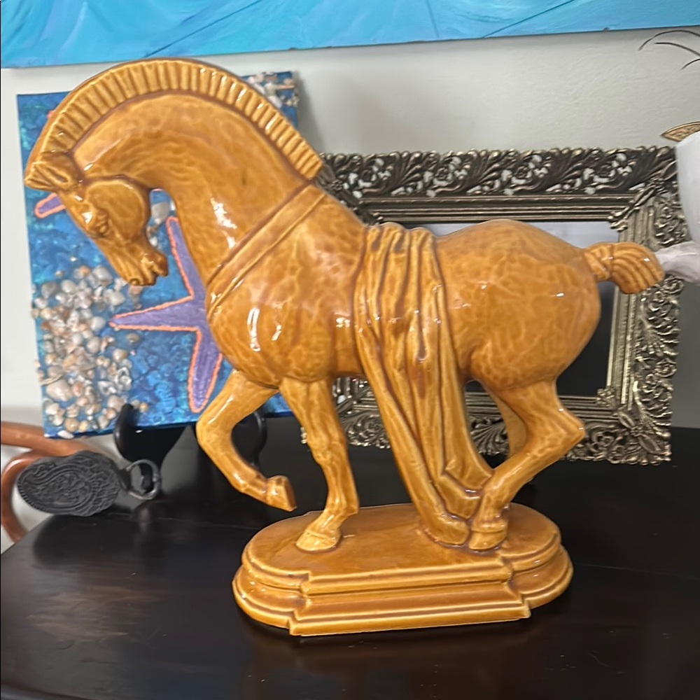 Mid-Century Lane & Co. Trojan Horse Greek Roman Figurine/Statue Deep Gold,